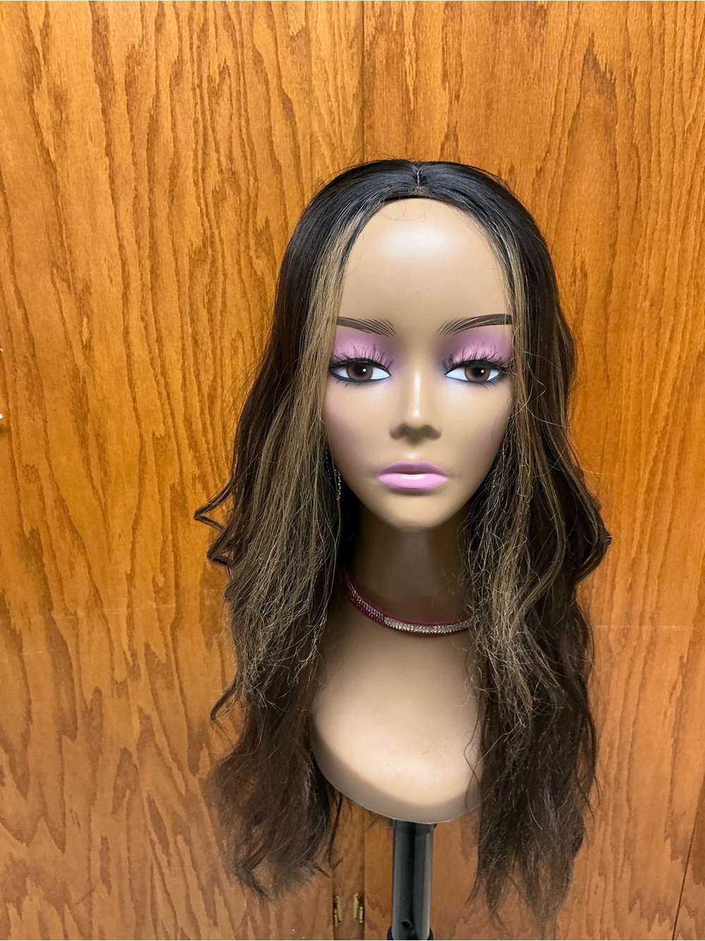Long Wavy Women’s Lace Front Wig in Dark Brown with Blonde Highlights